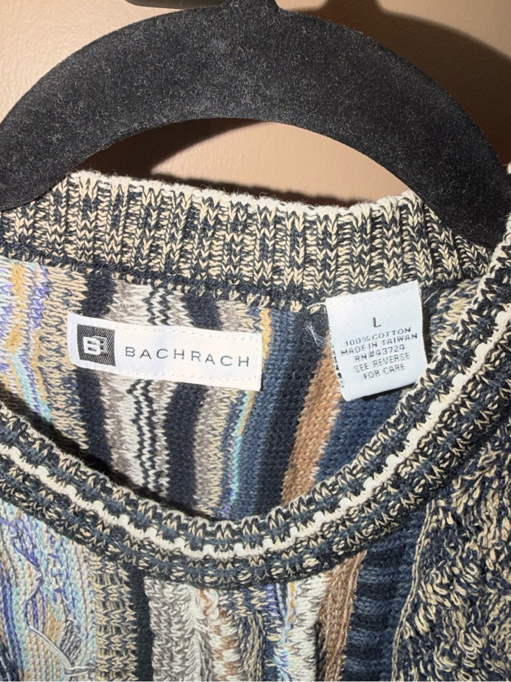 Bachrach Navy and Cream Striped Crewneck Sweater - Picture 3 of 3